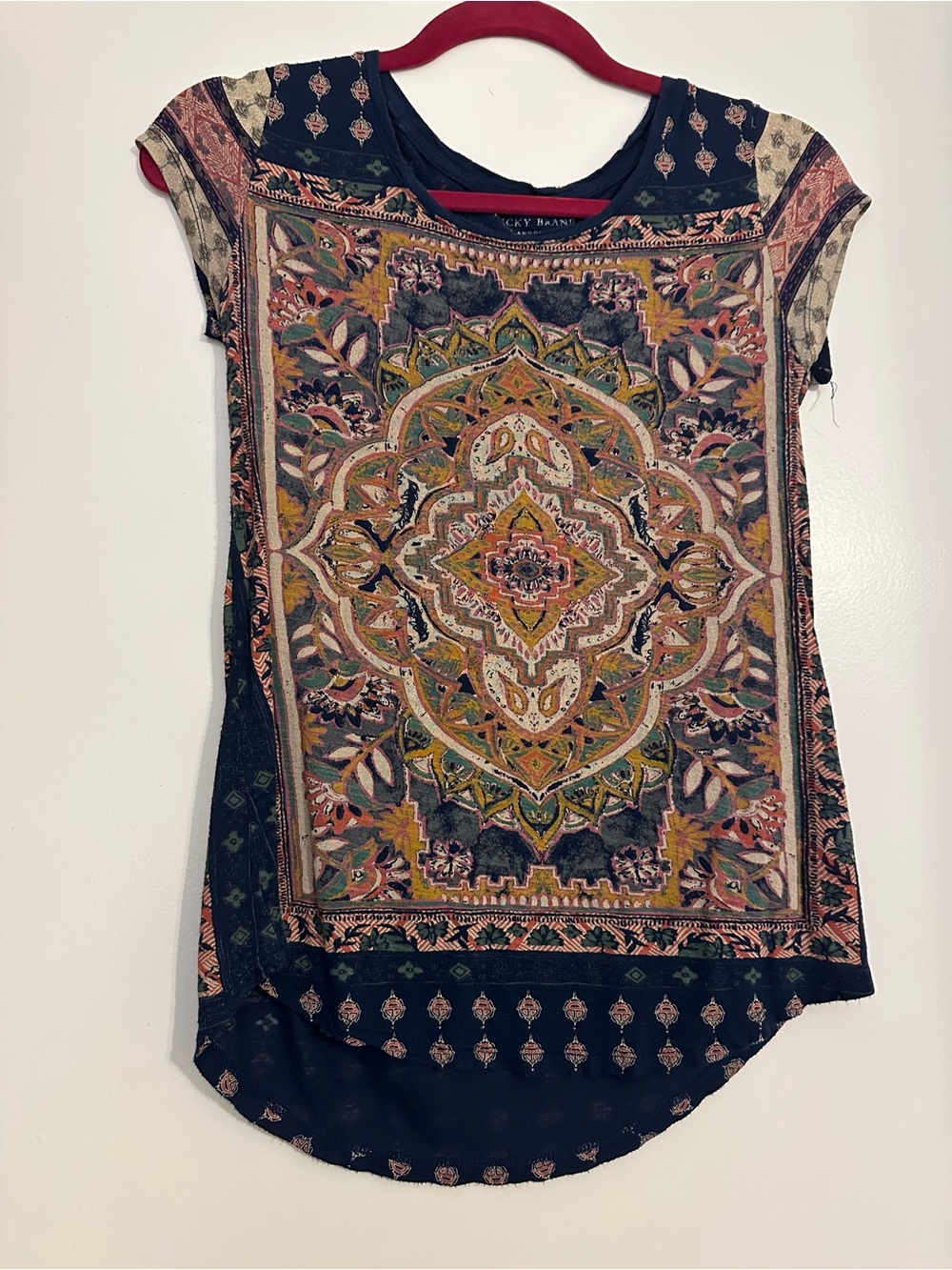 Lucky brand Boho Medallion Print Women's Top - Navy Multicolor